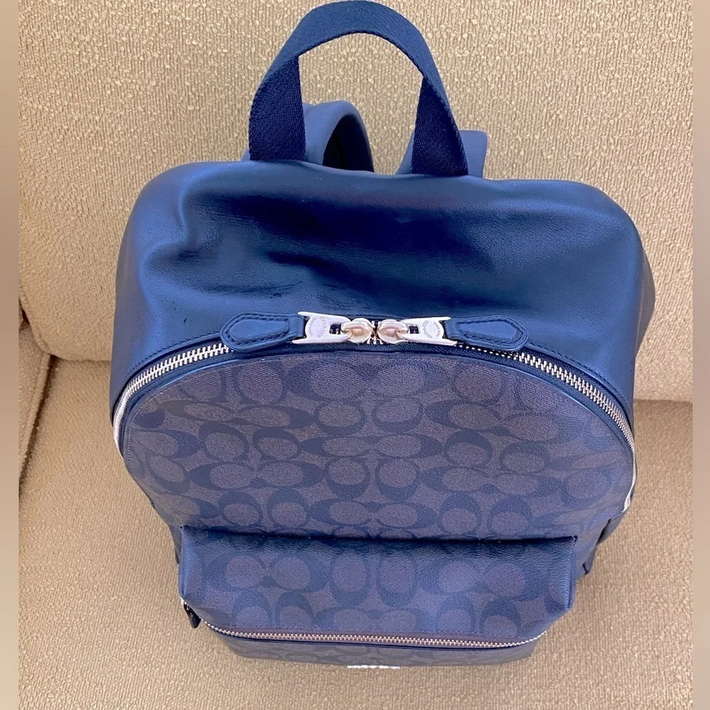 Coach Signature Black & Brown Charlie Medium Backpack EUC - Picture 2 of 11